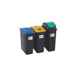 2Work Recycling Bins 65 Litre Assorted Pack of 3 2W10788