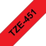 Brother P-Touch TZe Lam Tape Cassette 24mm x 8mm Black on Red Tape TZE451
