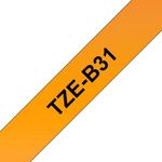 Brother P-Touch TZe Lam Tape Cassette 12mm x 8m Black on Fluorescent Orange Tape TZEB31