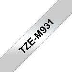 Brother P-Touch TZe Lam Tape Cassette 12mm x 8m Black on Matte Silver Tape TZEM931