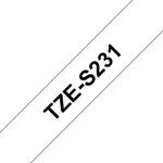 Brother P-Touch TZe Lam Tape Cassette 12mm x 8m Black on White Tape TZES231