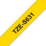 Brother P-Touch TZe Lam Tape Cassette 12mm x 8m Black On Yellow Tape TZES631