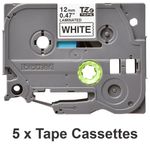 Brother P-Touch Tze Lam Labelling Tape Cassettes 12mmx8m Black/White Tape (Pack of 5) TZE231M5