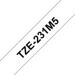 Brother P-Touch Tze Lam Labelling Tape Cassettes 12mmx8m Black/White Tape (Pack of 5) TZE231M5