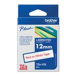 Brother P-Touch TZe Lam Tape Cassette 12mm x 8m Red on White Tape TZE232