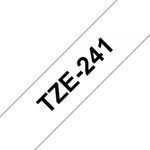Brother P-Touch TZe Lam Tape Cassette 18mm x 8m Black on White Tape TZE241