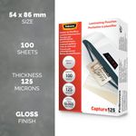 Fellowes 54x86mm Capture Gloss Laminating Pouches 250 Micron (Pack of 100) 53063