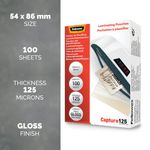 Fellowes 54x86mm Capture Gloss Laminating Pouches 250 Micron (Pack of 100) 53063