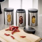 Kitchen Canisters Set of 3 Silver Stainless Steel 508453