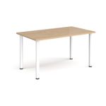 Rectangular white radial leg meeting table 1400mm x 800mm - Kendal oak
