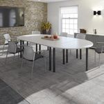 Semi circular white radial leg meeting table 1600mm x 800mm - onyx grey