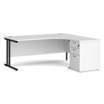 Maestro 25 right hand ergonomic desk 1800mm with black cantilever frame and desk high pedestal - white