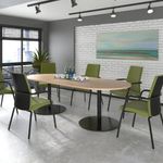 Eternal circular boardroom table 1000mm - brushed steel base, oak top