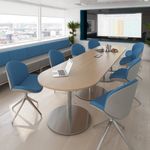 Eternal circular boardroom table 1200mm - black base, grey oak top