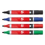 5 Star Permanent Marker Bullet Tip Xylene/Toluene-free Smear Proof Assorted (Pack of 4) 500941