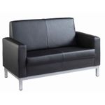 Helsinki square back reception 2 seater chair 1340mm wide - black bonded leather faced