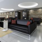 Helsinki square back reception 2 seater chair 1340mm wide - black bonded leather faced