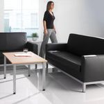 Helsinki square back reception 3 seater chair 1880mm wide - black bonded leather faced