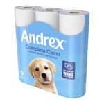 Andrex Complete Clean Toilet Roll 2-Ply 190 Sh/Roll Pack of 9 04970108