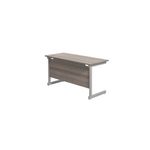Jemini Single Rectangular Desk 1400x600x730mm Grey Oak/Silver KF800537