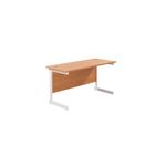 Jemini Single Rectangular Desk 1400x600x730mm Beech/White KF800587