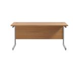 Jemini Single Rectangular Desk 1600x600x730mm Nova Oak/Silver KF800660