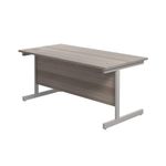 Jemini Single Rectangular Desk 1600x800x730mm Grey Oak/Silver KF801257