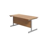 Jemini Single Rectangular Desk 1600x800x730mm Nova Oak/Silver KF801263