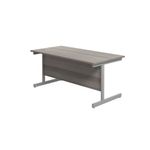 Jemini Single Rectangular Desk 1800x800x730mm Grey Oak/Silver KF801375