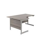 Jemini Radial Left Hand Cantilever Desk 1600x1200x730mm Grey Oak/Silver KF801734