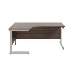 Jemini Radial Left Hand Cantilever Desk 1600x1200x730mm Dark Walnut/Silver KF801778