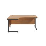Jemini Radial Left Hand Single Upright Cantilever Desk 1600x1200x730mm Nova Oak/Black KF819660