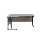 Jemini Radial Left Hand Double Upright Cantilever Desk 1600x1200x730mm Grey Oak/Black KF820390
