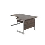 Jemini Radial Right Hand Desk 1600x800-1200x730mm Grey Oak/Silver 600mm Desk High Pedestal KF822681
