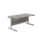 Jemini Single Upright Rectangular Desk 1600x800x730mm Grey Oak/Silver KF822731
