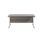 Jemini Single Upright Rectangular Desk 1600x800x730mm Grey Oak/Silver KF822731