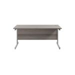 Jemini Single Upright Rectangular Desk 1600x800mm Grey Oak/Silver with 3 Drawer Pedestal KF823261