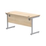 Astin Rectangular Single Upright Cantilever Desk 1400x600x730mm Canadian Oak/Silver KF824374