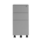 First 3 Drawer Under Desk Pedestal Slimline Steel 300x470x615mm Silver KF98515