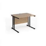 Maestro 25 straight desk 1000mm x 800mm - black cantilever leg frame, Kendal oak top