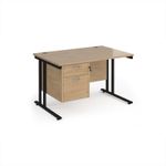 Maestro 25 straight desk 1200mm x 800mm with 2 drawer pedestal - black cantilever leg frame, Kendal oak top