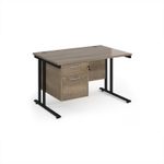 Maestro 25 straight desk 1200mm x 800mm with 2 drawer pedestal - black cantilever leg frame, Nebraska oak top