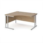 Maestro 25 left hand ergonomic desk 1400mm wide - silver cantilever leg frame, Kendal oak top