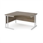 Maestro 25 left hand ergonomic desk 1400mm wide - white cantilever leg frame, Nebraska oak top