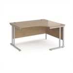 Maestro 25 right hand ergonomic desk 1400mm wide - silver cantilever leg frame, Kendal oak top