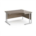 Maestro 25 right hand ergonomic desk 1400mm wide - silver cantilever leg frame, Nebraska oak top
