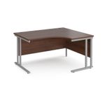 Maestro 25 right hand ergonomic desk 1400mm wide - silver cantilever leg frame, walnut top