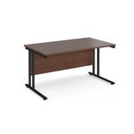 Maestro 25 straight desk 1400mm x 800mm - black cantilever leg frame, walnut top