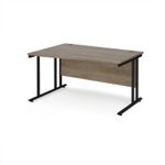 Maestro 25 left hand wave desk 1400mm wide - black cantilever leg frame, Nebraska oak top