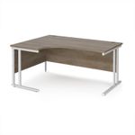 Maestro 25 left hand ergonomic desk 1600mm wide - white cantilever leg frame, Nebraska oak top